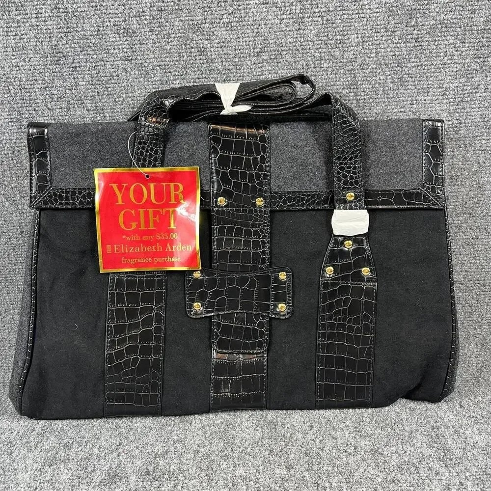 Elizabeth Arden Black Croc Embossed Tote Bag 17x11